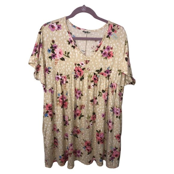 Haptics Size OS Tunic Top Dress Beach Cover Floral Pink Beige Pockets Baby Doll - Picture 1 of 6